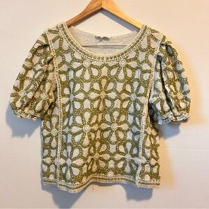 Solitaire Medium Women’s Eyelet Floral Print Puff Sleeve Top